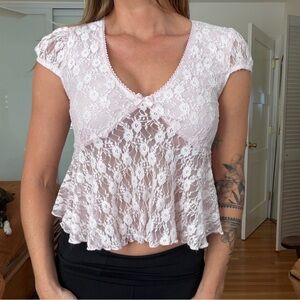 Y2K Baby Pink Coquette Lace Baby Doll Top